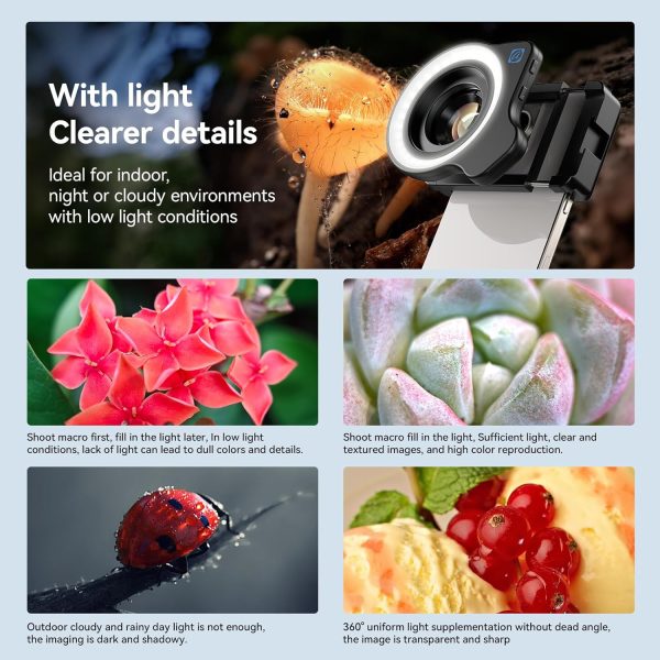 APEXEL 10-20X Macro Lens for iPhone & Android Phones | HD Photography Lens Kit with Universal Clip & 45-Mode Fill Light | Capture Still Life Close-Ups, Insects, Plants, Jewelry, Food & Small Objects - Image 4
