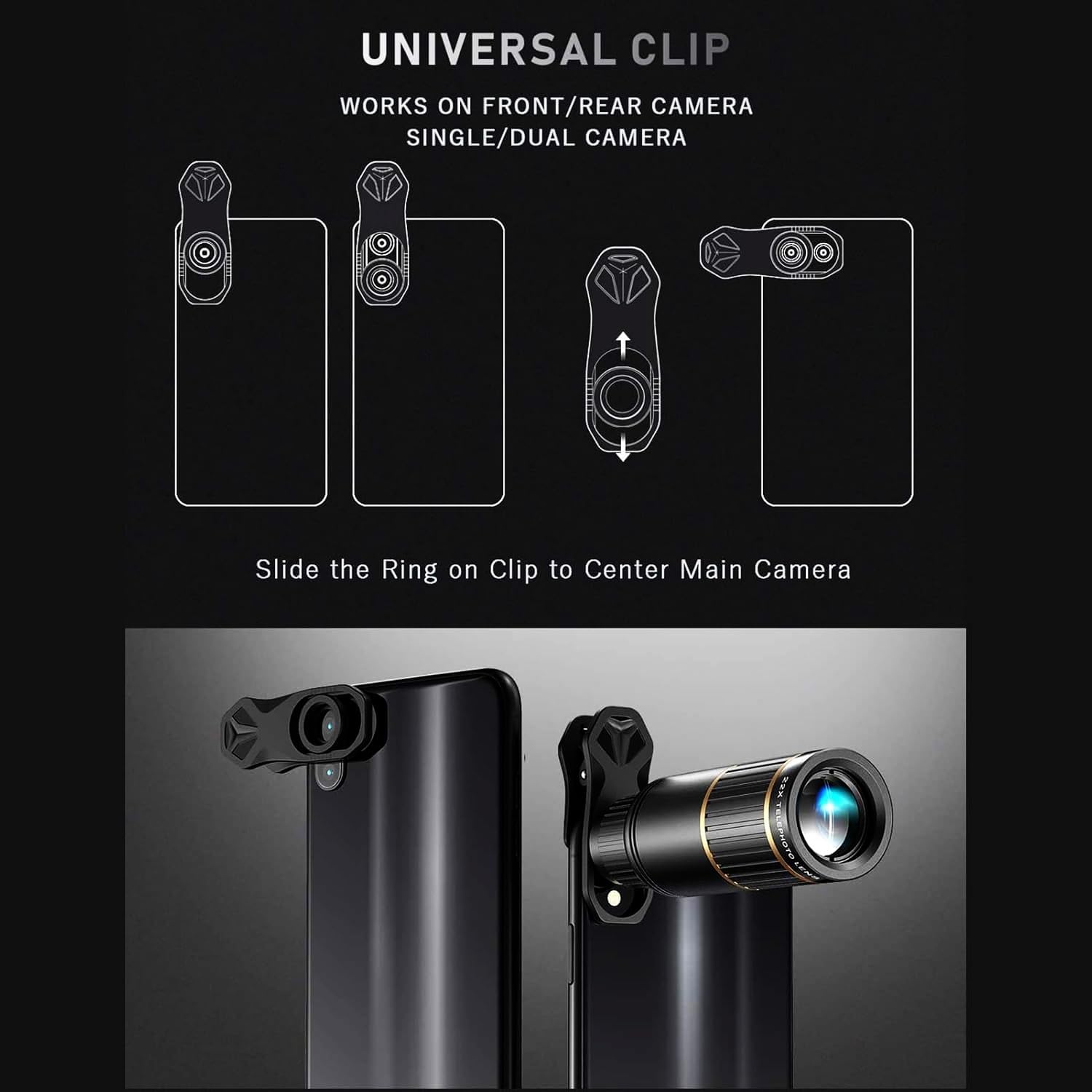 Updated COSULAN Phone Camera Lens Kit 4-in-1, Come with 22X Telephoto Lens, 205° Fisheye Lens, 4K 0.67X Wide Angle Lens, 25X Macro Lens, Clip, and Phone Mini Tripod for iPhone and Android Phone Series - Image 5